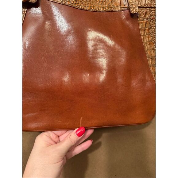 Brahmin Tuscan Collection Cognac Croc Leather Combo Asher Tote Shoulder Bag - Picture 10 of 16
